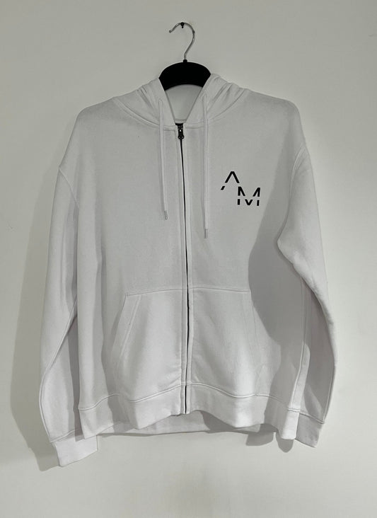 White Hoodie With Bold Front AM Logo