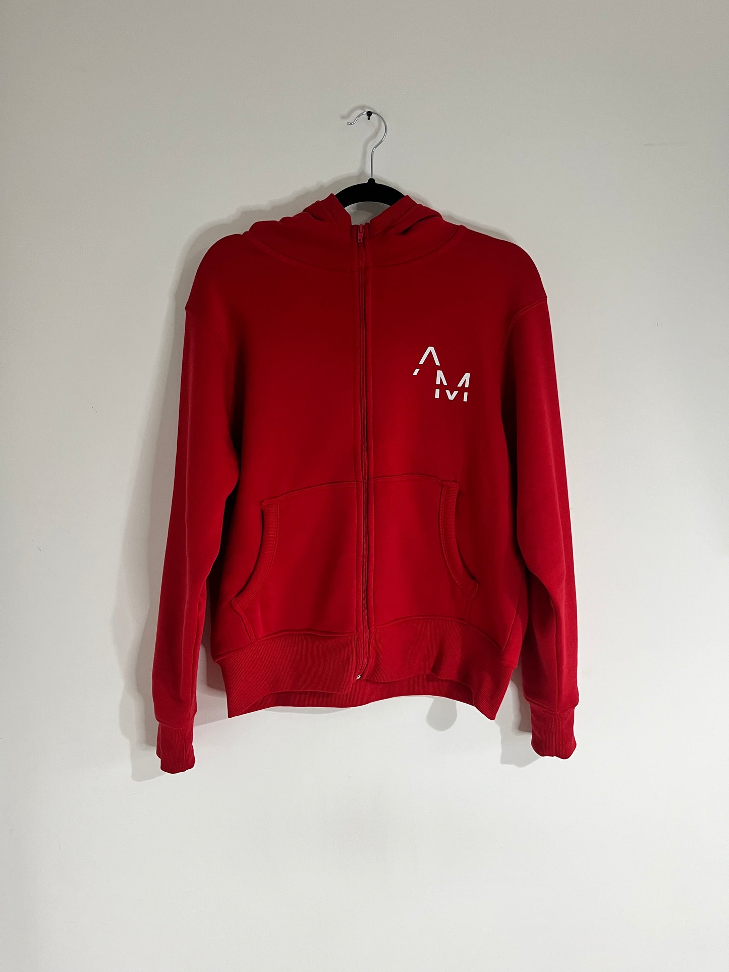 Red AM Slim Fit Zip Up Hoodie (New 2023 Logo)